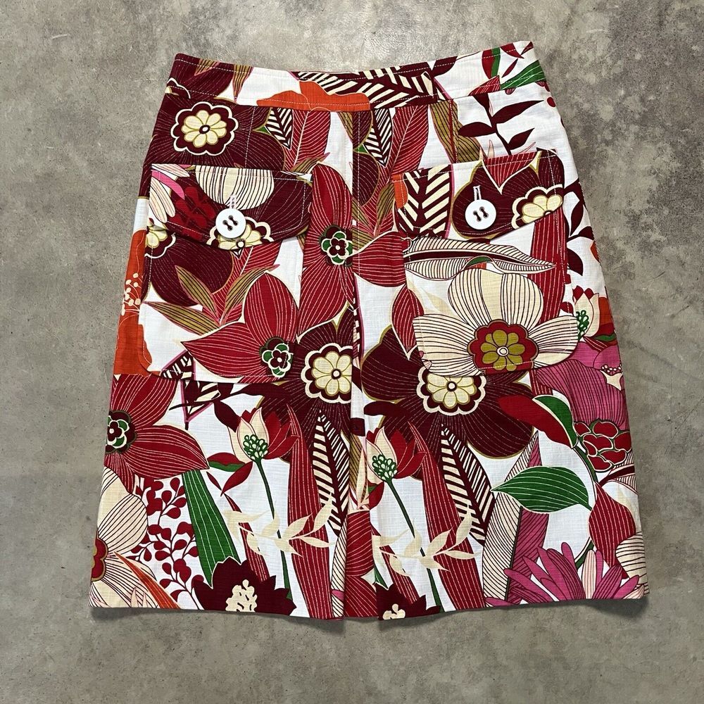 Etcetera Skirt Womens 0 Pencil Floral Print Red Front Pockets Hidden‎ Pleat